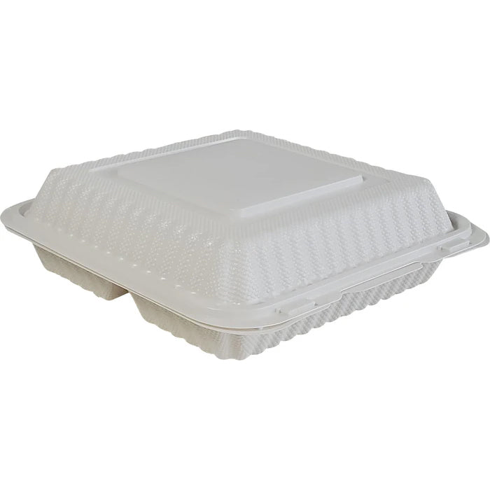 XC - LR - MFPP Clamshell Container - 9x9x2.8" - 3 Compt. - White - Eagle Global Solution