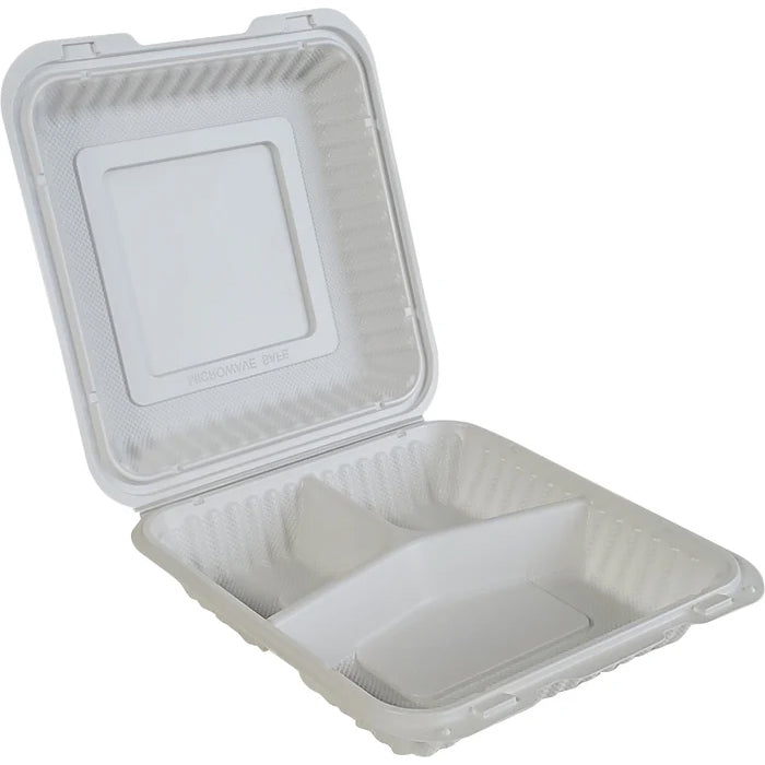 XC - LR - MFPP Clamshell Container - 9x9x2.8" - 3 Compt. - White - Eagle Global Solution