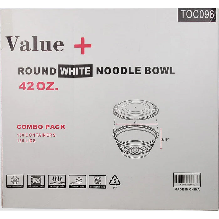 Value+ - 42oz Round Plastic Noodle Bowl - White - Combo - Eagle Global Solution