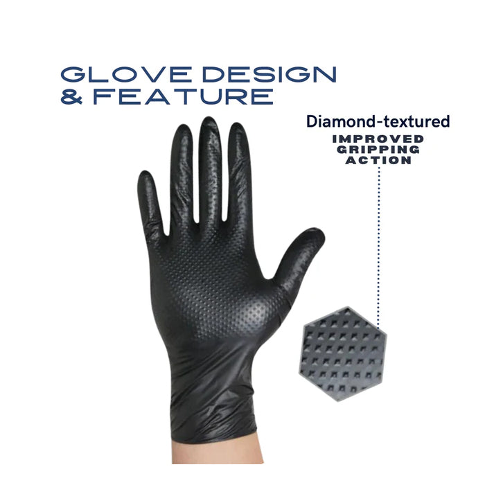 Duracore 8 Mil Black Nitrile Gloves – Heavy-Duty, Textured Diamond Grip, Industrial-Grade - Eagle Global Solution