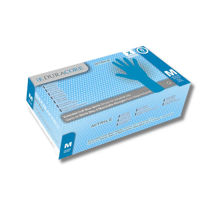 Duracore Blue Long Cuff Nitrile Gloves – 8 Mil, Extended Cuff, Heavy-Duty - Eagle Global Solution