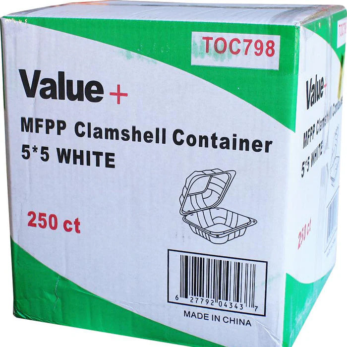 Eco-Craze - MFPP Clamshell Container - 5x5 - 1 Comp. - White - Eagle Global Solution