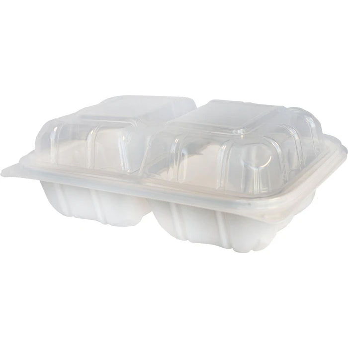 Value+ - YR962W-V - PP Hinged Cont. - 8.9x6.3x2.6"-2Compt. - White w/Clear Lid - Eagle Global Solution