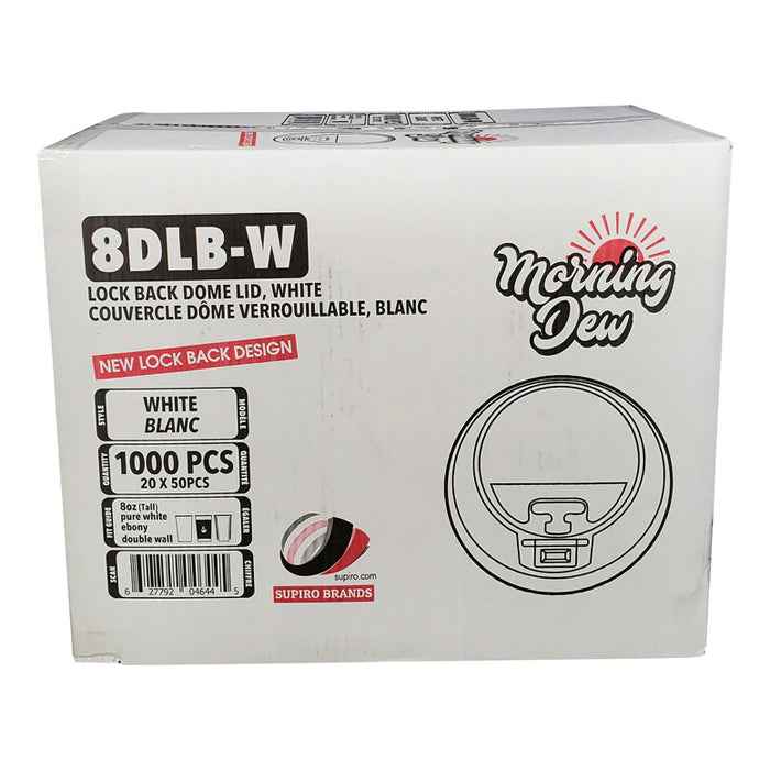 Morning Dew - Lock Back, Dome Sip Lid for 8 oz Tall Hot Paper Cups - White