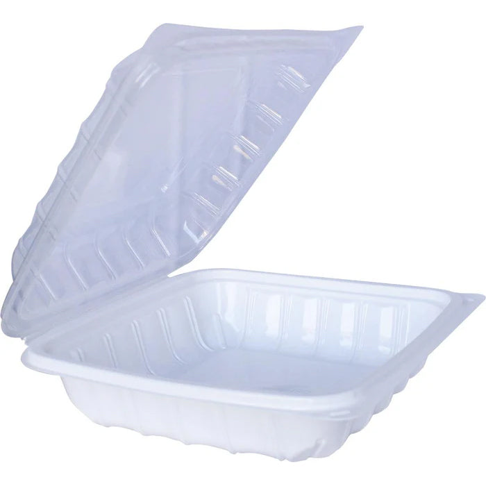 Value+ - YR881W-V - PP Hinged Cont. - 8.6x8.3x3" - White w/Clear Lid - Eagle Global Solution