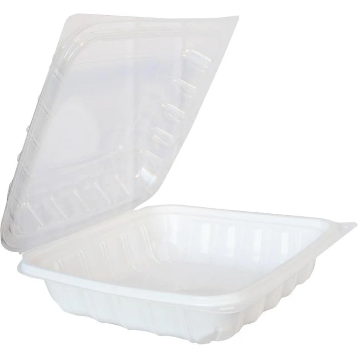 Value+ - YR881W-V - PP Hinged Cont. - 8.6x8.3x3" - White w/Clear Lid - Eagle Global Solution