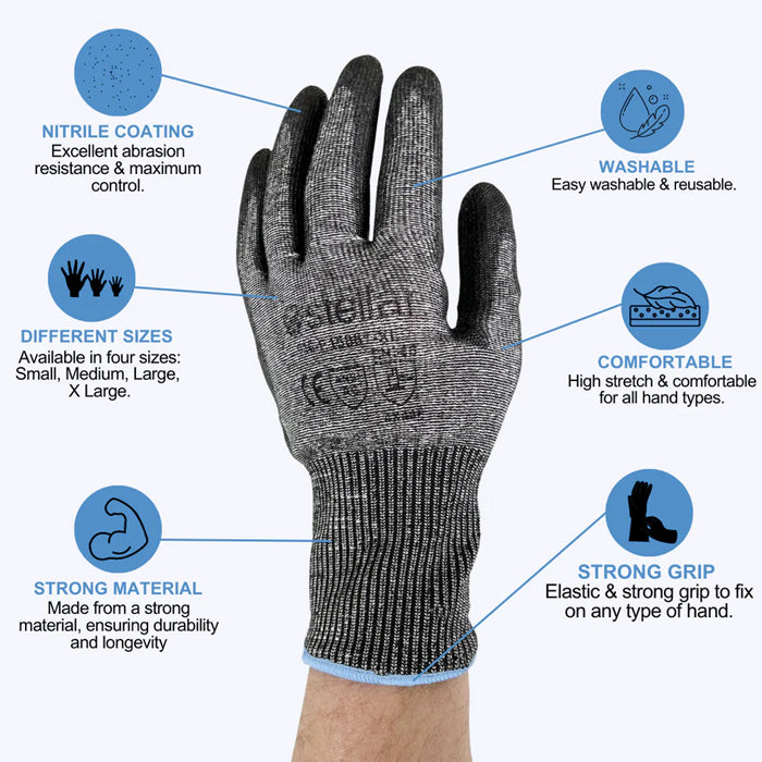 Black PU Coated Gloves, Cut Level 6 - 12 Pr / Bag - Eagle Global Solution