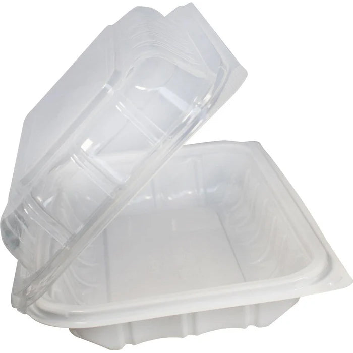 Value+ - YR961W-V - PP Hinged Cont. - 8.9x6.3x2.6" - White w/Clear Lid - Eagle Global Solution