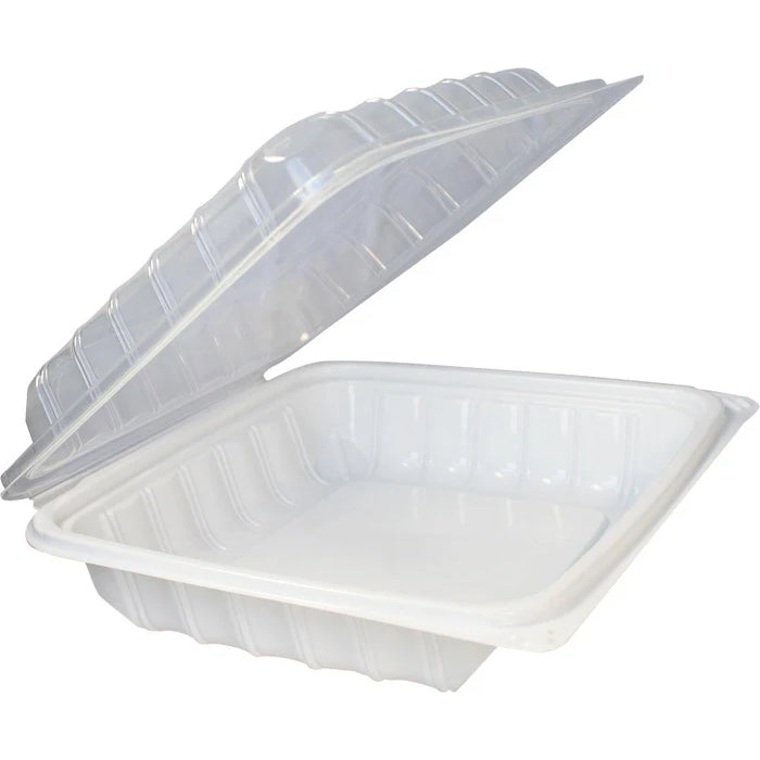 Value+ - YR991W-V - PP Hinged Cont. - 9.3x9x3" - White w/Clear Lid - Eagle Global Solution