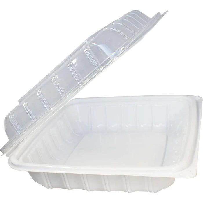 Value+ - YR991W-V - PP Hinged Cont. - 9.3x9x3" - White w/Clear Lid - Eagle Global Solution