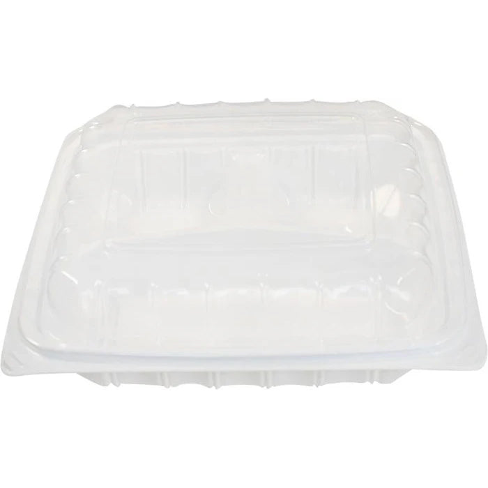 Value+ - YR993W-V - PP Hinged Cont. - 9.3x9x3"- 3 Comt.- White w/Clear Lid