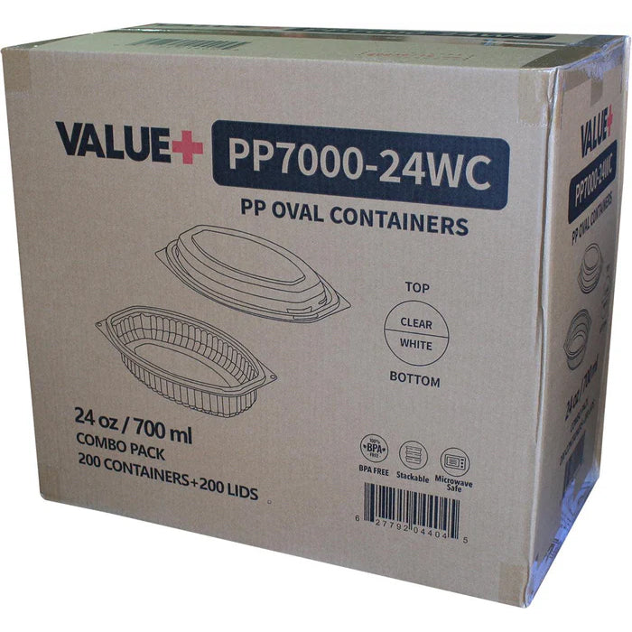 CLR - Value+ - 24WC - Oval Container - 24oz - White w/Clear Lid - Eagle Global Solution