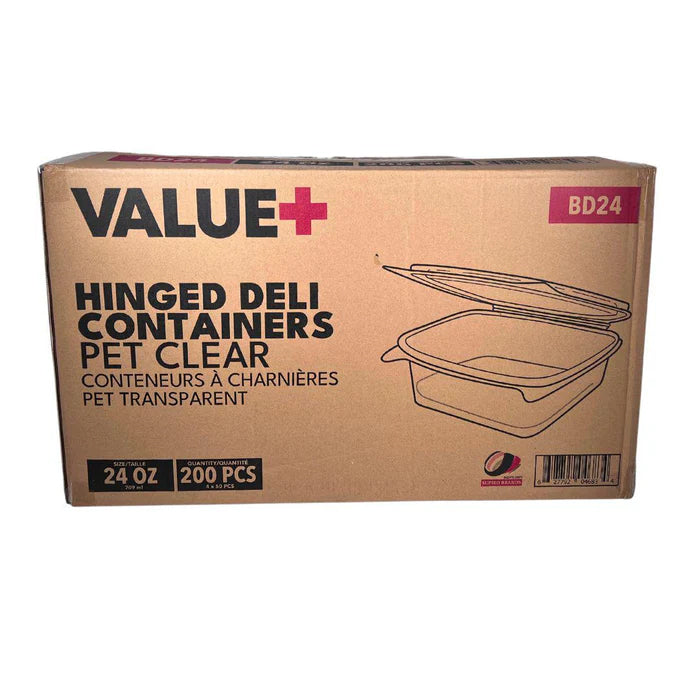 Value+ - 24oz Clear Hinged Deli Container - PET - BD24 - Eagle Global Solution