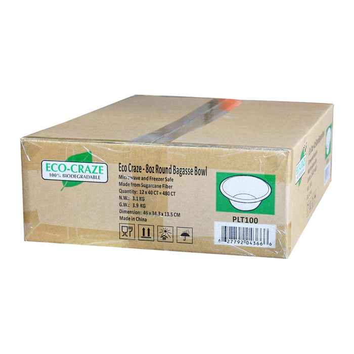Eco-Craze - 8oz Round Bagasse Bowl - Retail Pack