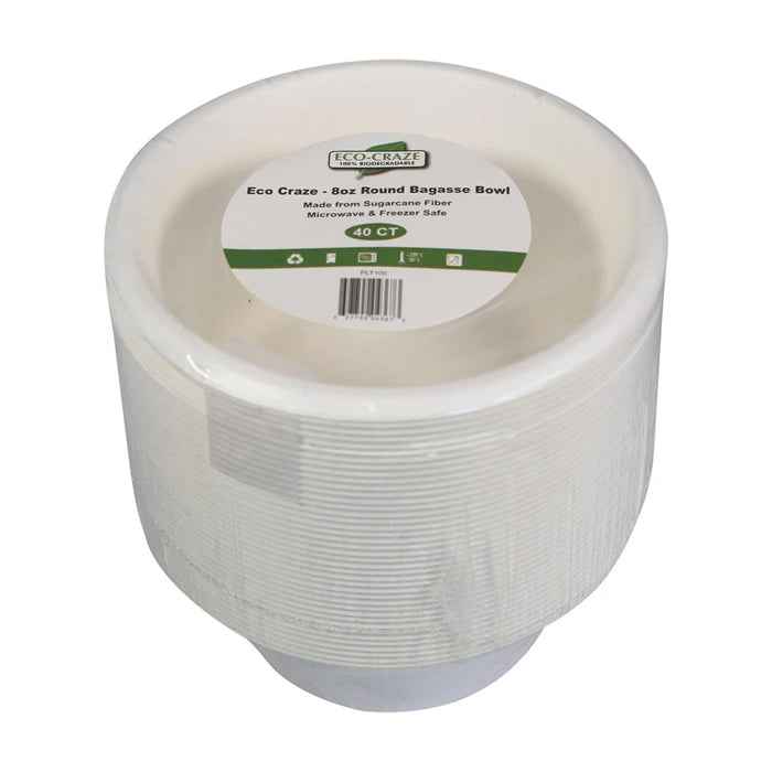 Eco-Craze - 8oz Round Bagasse Bowl - Retail Pack