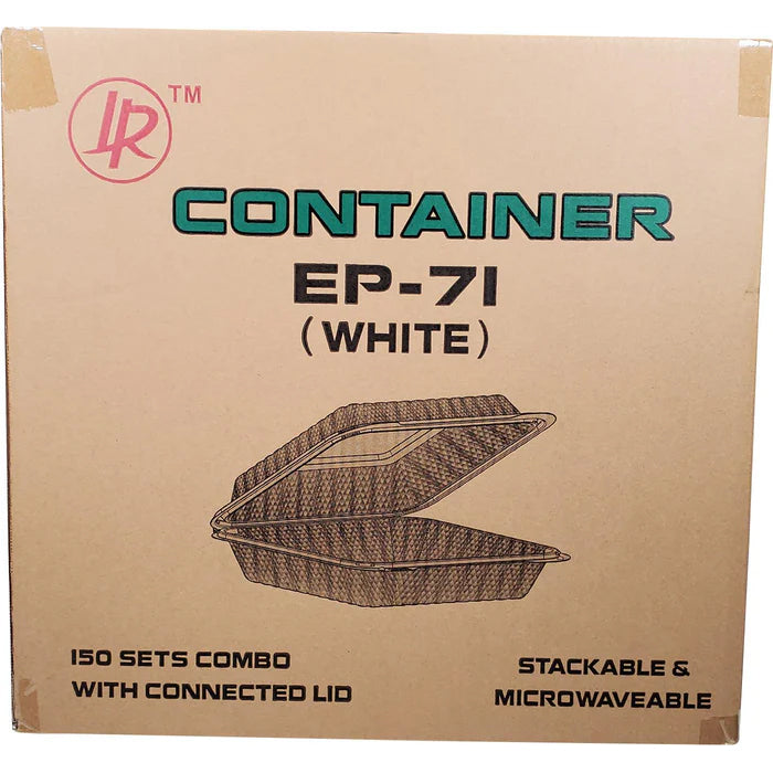 XC - MFPP Hinged Container 7.9"X7.9"- 1 Compartment - EP-71 - White - Eagle Global Solution