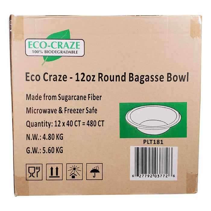 Eco-Craze - 12oz Round Bagasse Bowl - Retail Pack