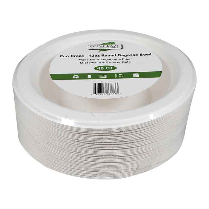 Eco-Craze - 12oz Round Bagasse Bowl - Retail Pack