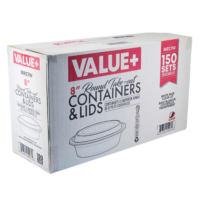 Value+ - 8" Plastic Container Sets - Round - White - Eagle Global Solution