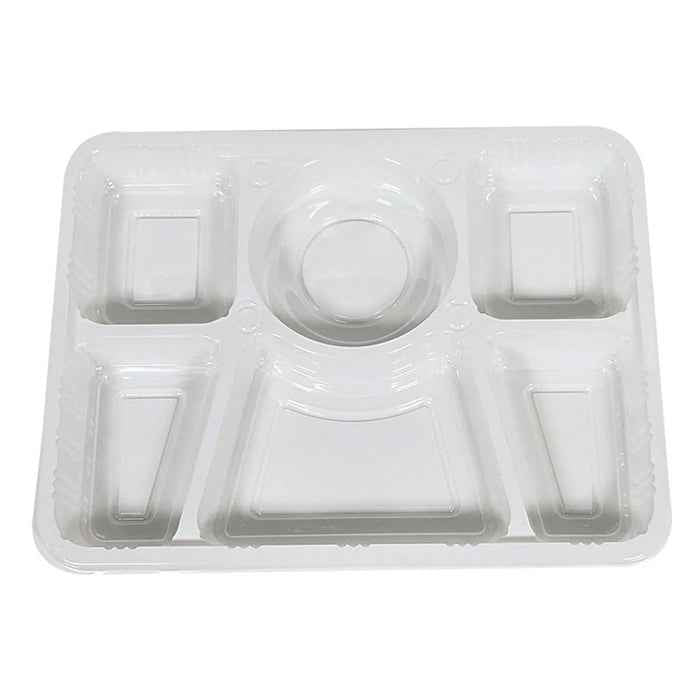 Plastic Tray (Thali) - 6 Compartment - White