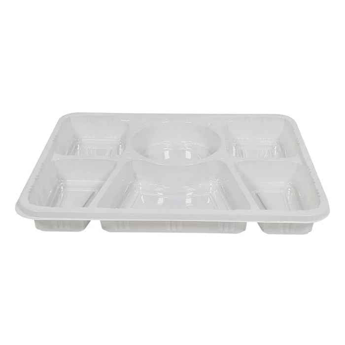 Plastic Tray (Thali) - 6 Compartment - White