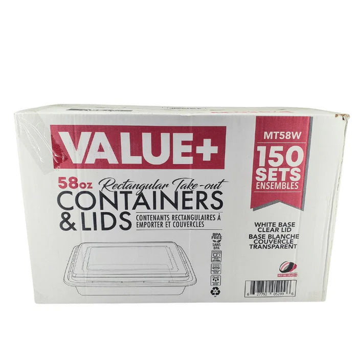 Value+ - 58oz Plastic Container Sets Rectangular - White - Eagle Global Solution