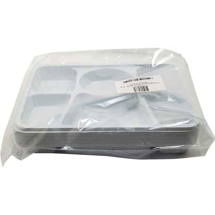 Plastic Tray (Thali) - 6 Compartment - White 20 pk