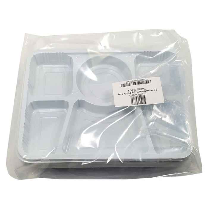 Plastic Tray (Thali) - 6 Compartment - White 20 pk