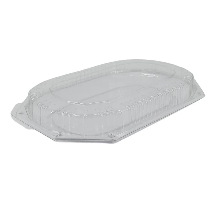 Value+ - 17.32"x11.22" Oval Catering Platter - Combo - White/Clear PET - Eagle Global Solution
