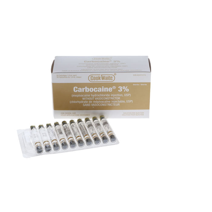 Cook-Waite, Carbocaine Plain 3% Mepivacaine, 1.7 ml, 50/Pk, 99172 - Eagle Global Solution