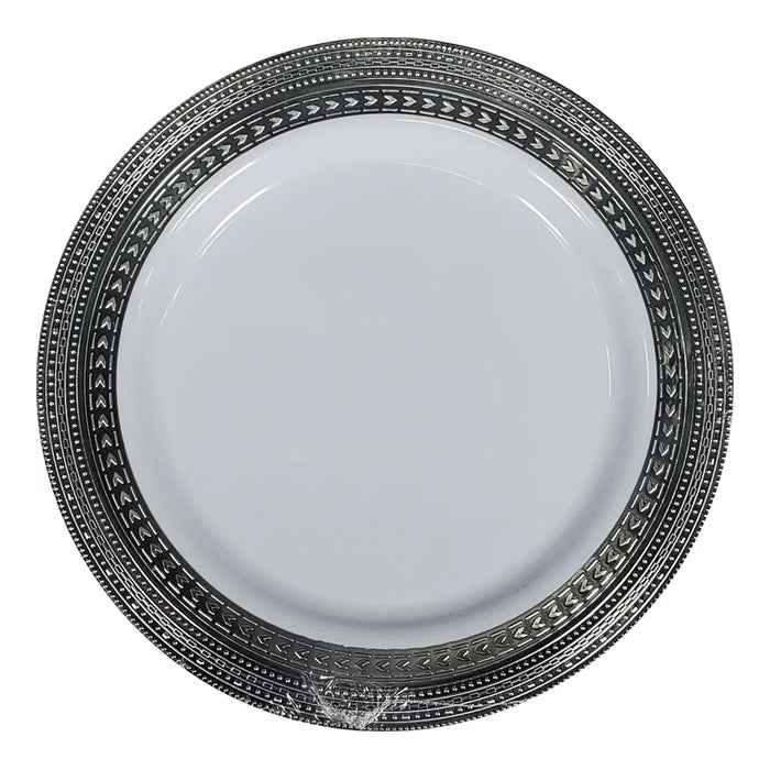 CLR - 9" Round Plastic Plate - White/Silver - FM90