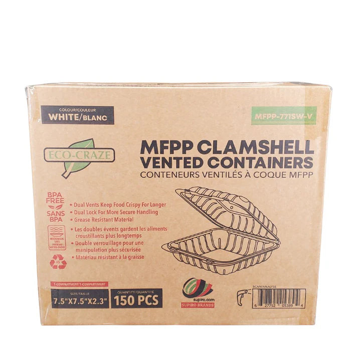 Eco-Craze - 7.5"x7.5"x2.3" 1 Compartment - White - MFPP-771SW-V - Eagle Global Solution