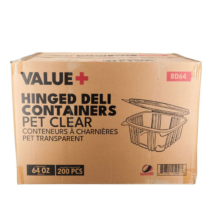 Value+ - 64 oz Clear Hinged Deli Containers - PET - BD64 - Eagle Global Solution