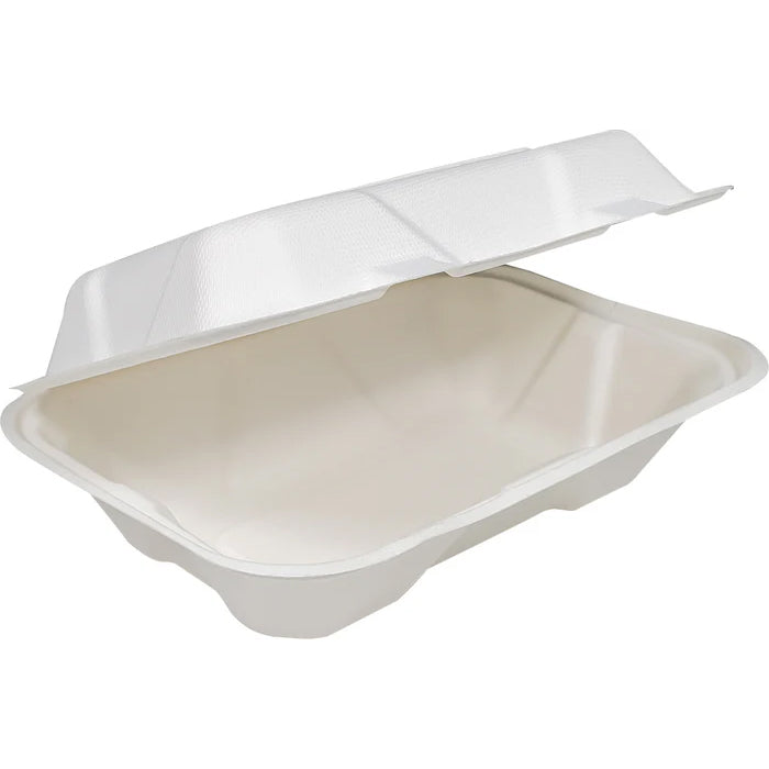Eco-Craze - 9x6x3 Bagasse Clamshell Container - Eagle Global Solution