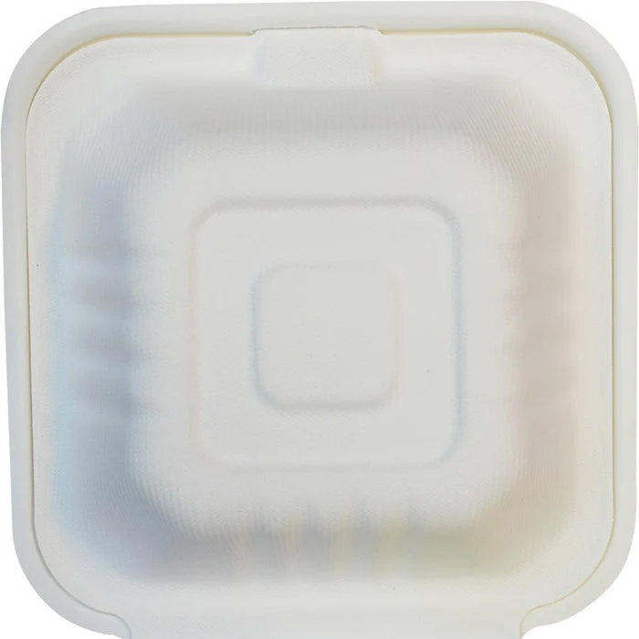 Eco-Craze - 6x6 Bagasse Clamshell Container - Eagle Global Solution