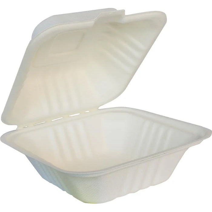Eco-Craze - 6x6 Bagasse Clamshell Container - Eagle Global Solution