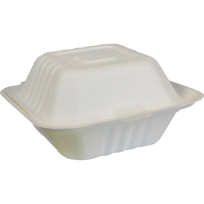 Eco-Craze - 6x6 Bagasse Clamshell Container - Eagle Global Solution