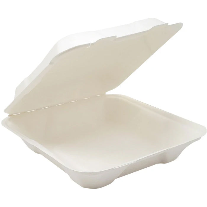 Eco-Craze - 8x8 Bagasse Clamshell Container - Eagle Global Solution