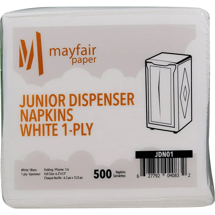 Mayfair - 1 Ply Junior Dispenser Napkins 1/6 Fold - White - JDN01