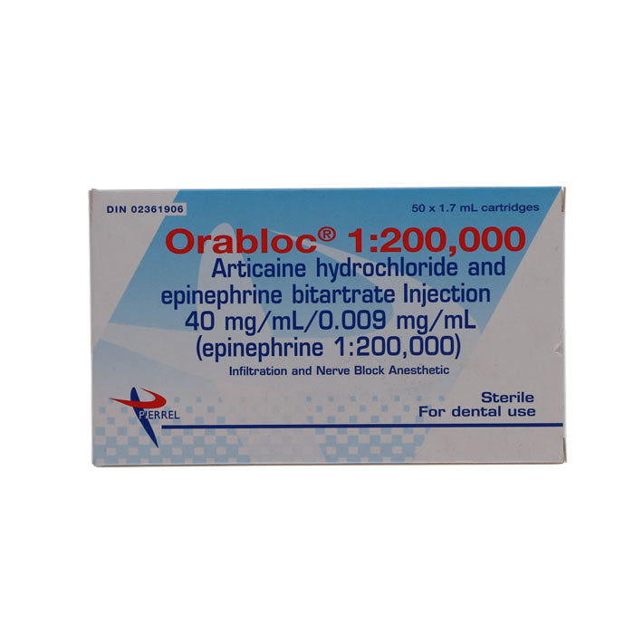 Orabloc Articaine HCl 4%, with Epinephrine, 1:200,000, 1.7 ml, Blue, 50/Pk, 2101052 - Eagle Global Solution