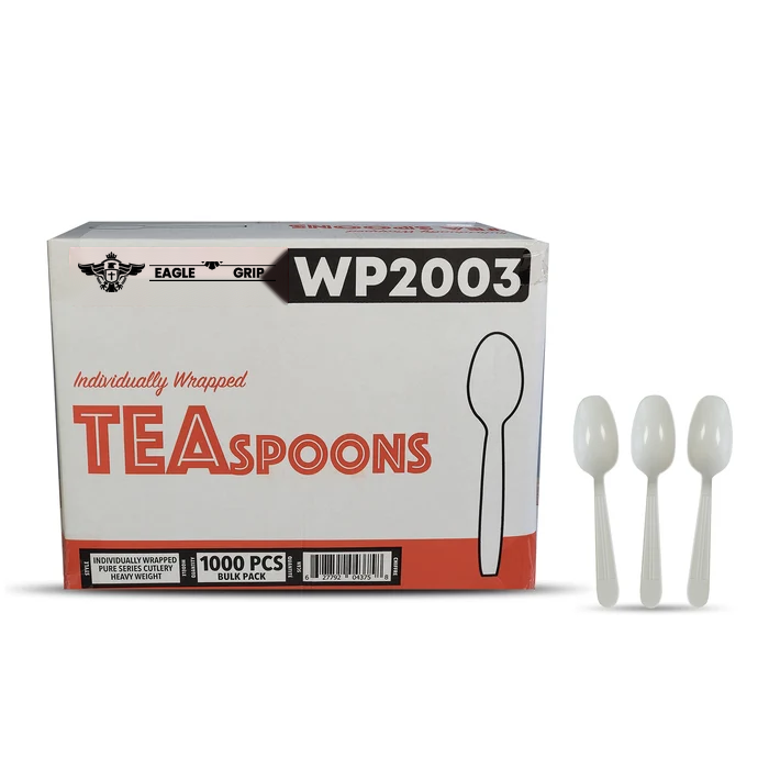 Eagle Grip - Heavy - Plastic Tea Spoons - White - Ind. Wrapped - WP2003