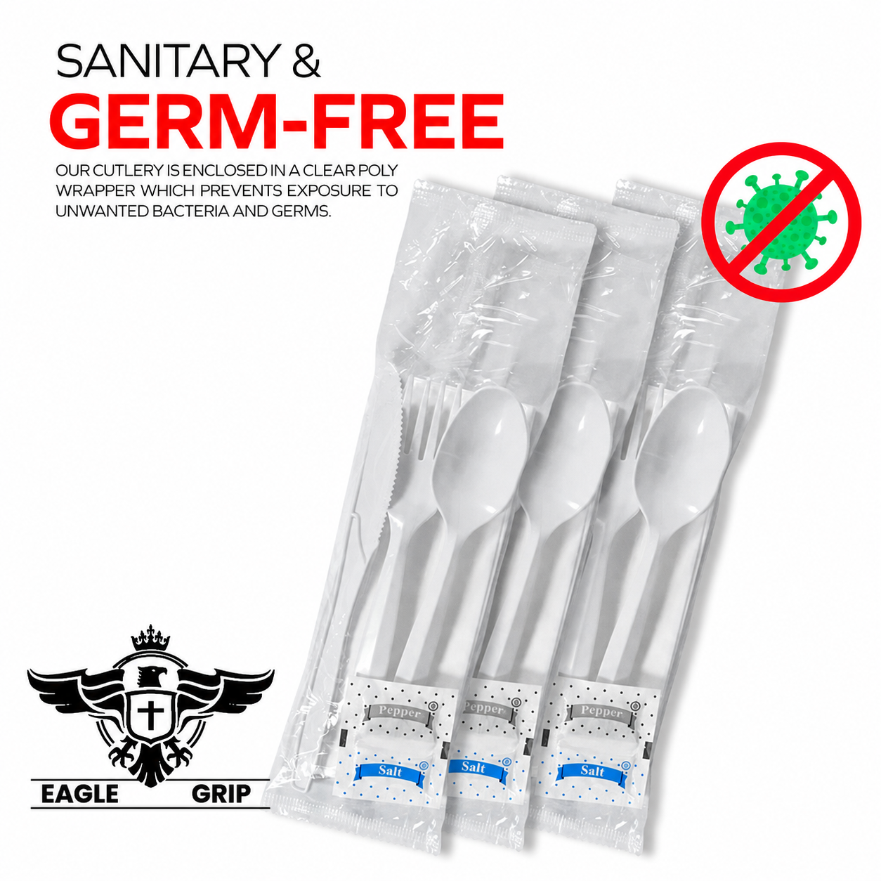 Eagle Grip - Piece Medium Heavy Meal Kit Disposable Cutlery (F/K/TS/N/S&P) - 500 Pack, White CODE: CUT062