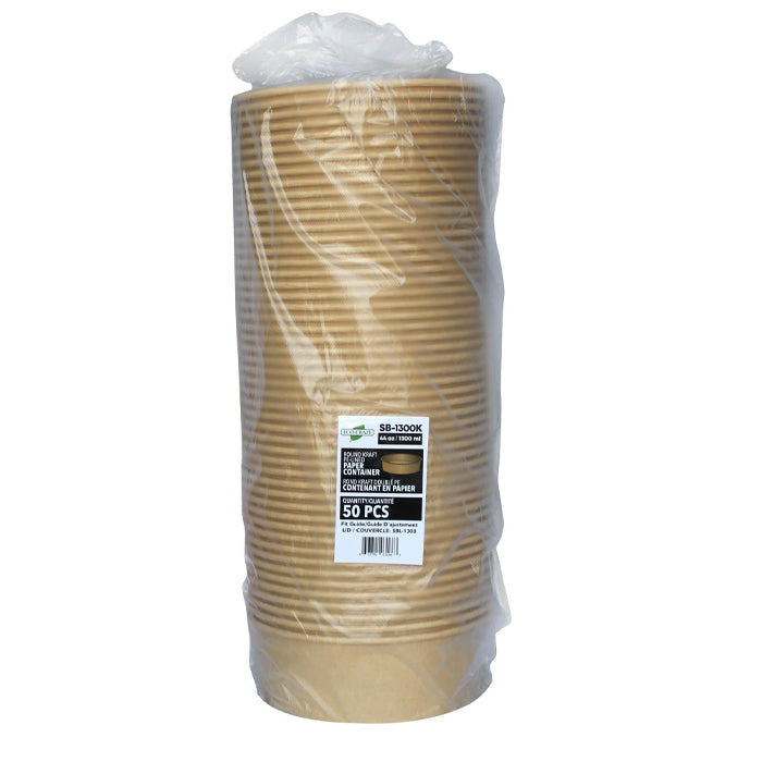 Eco-Craze - Kraft PE-Lined Paper Container - Round - 1300ml - SB-1300K - Eagle Global Solution