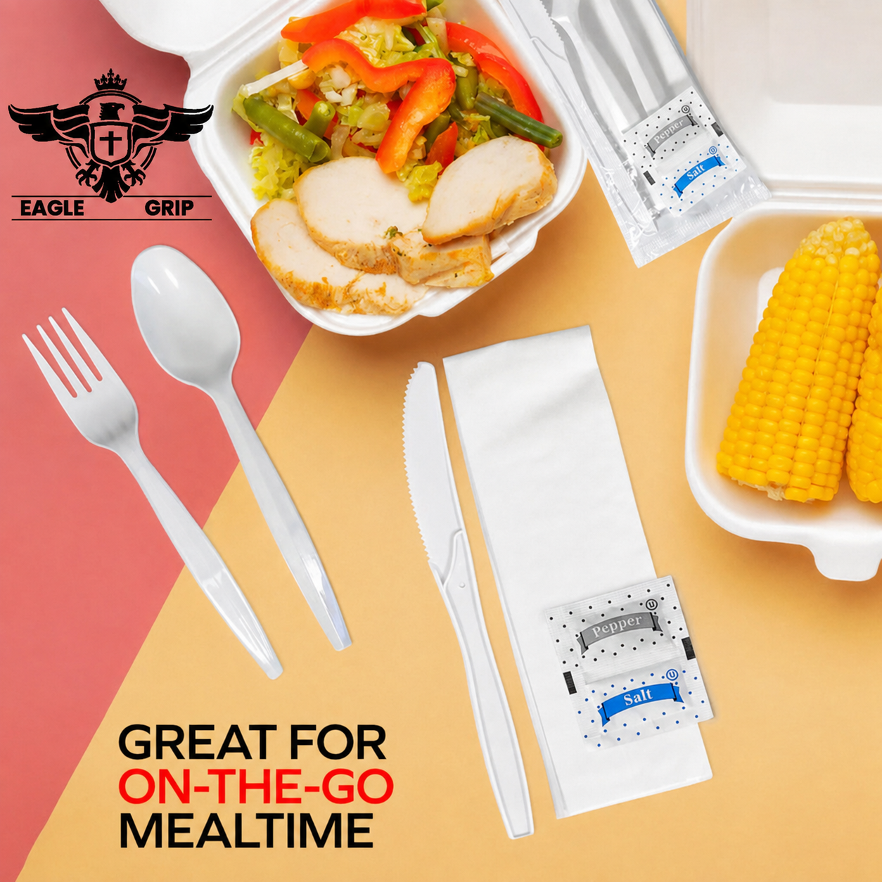 Eagle Grip - Piece Medium Heavy Meal Kit Disposable Cutlery (F/K/TS/N/S&P) - 500 Pack, White CODE: CUT062
