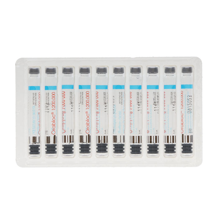 Orabloc Articaine HCl 4%, with Epinephrine, 1:200,000, 1.7 ml, Blue, 50/Pk, 2101052 - Eagle Global Solution