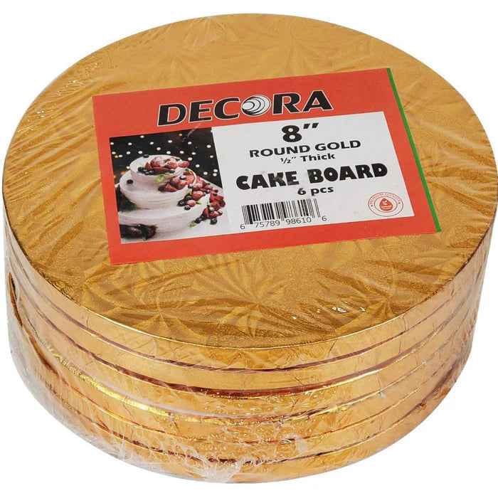 Decora - 8" Round 1/2" Cake Board - Gold