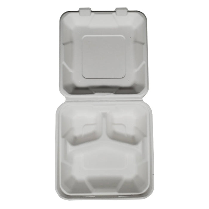 Eco-Craze - 8X8X3 - 3 Compartment Bagasse Clamshell - Eagle Global Solution