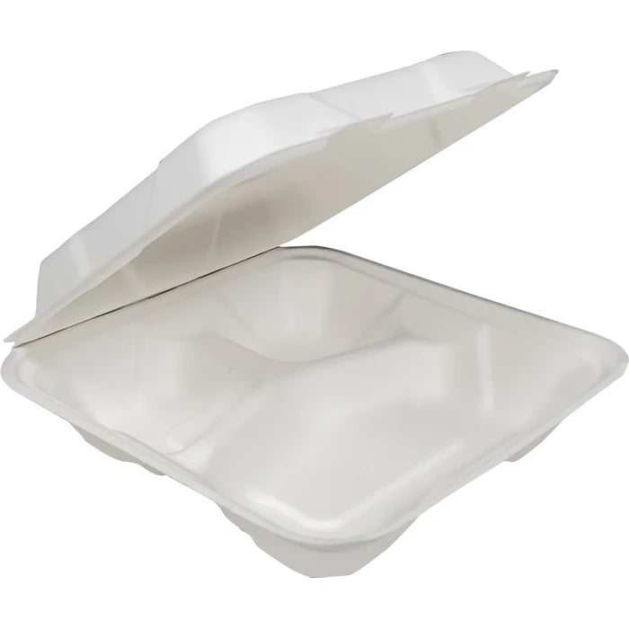 Eco-Craze - 8X8X3 - 3 Compartment Bagasse Clamshell - Eagle Global Solution