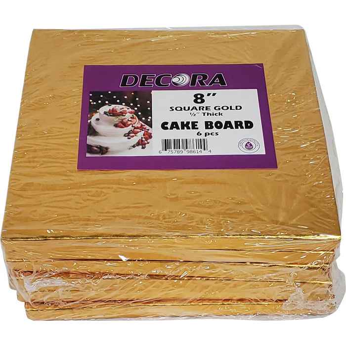 Decora - 8" Square 1/2" Cake Board - Gold