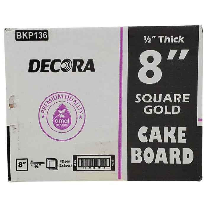 Decora - 8" Square 1/2" Cake Board - Gold